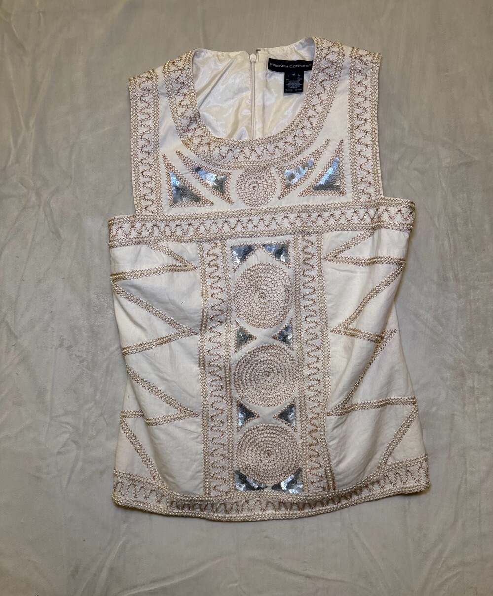 French Connection Beaded and Sequined Embellished sleeveless Top Sz 4